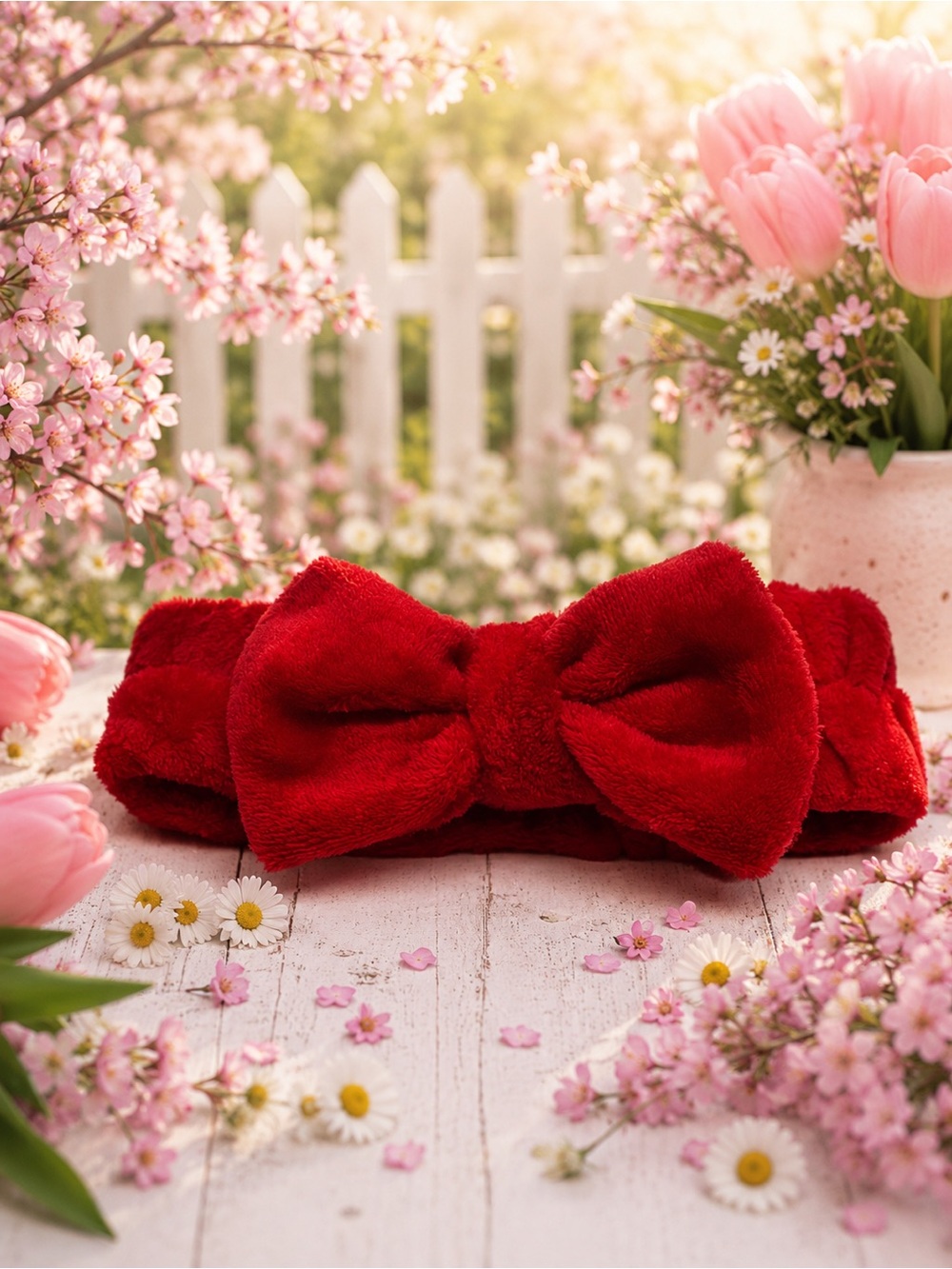 Plush Red Bow Spa Headband